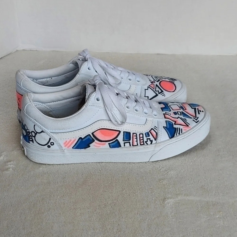 Handcrafted Colorful Doodles and Directions White Van's on white background - Picture 4 of 14